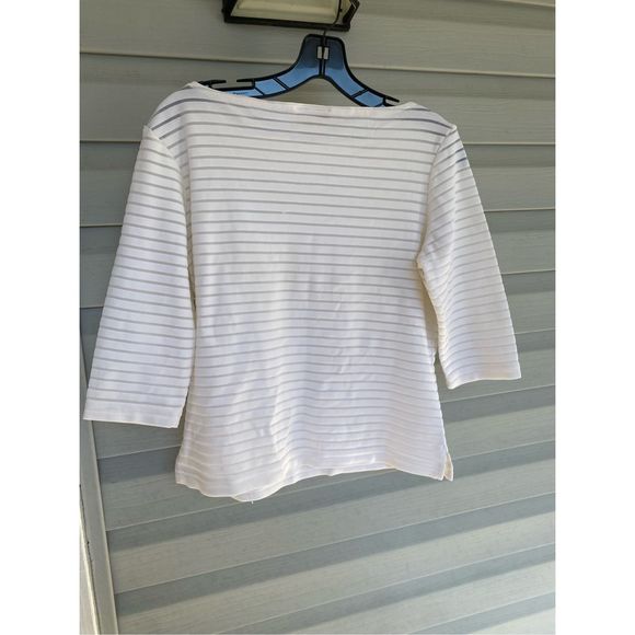 Cache White Striped Blouse Boat-neck Shirt, Size Small* - Picture 4 of 7